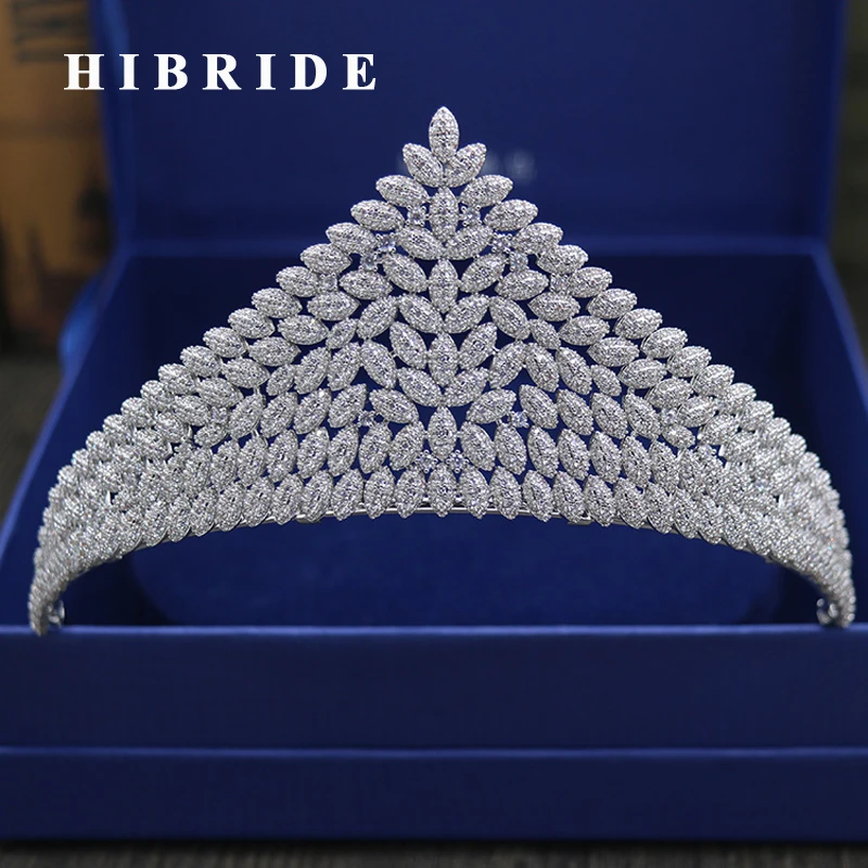 HIBRIDE Top European Crystal Wedding Tiaras Crown Luxury Bridal Hair Accessories With White Gold Color C-23