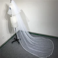 popodion wedding aaccessories wedding veil long 3 meters satin edge ivor wedding veil bridal veils for bride with comb was10044