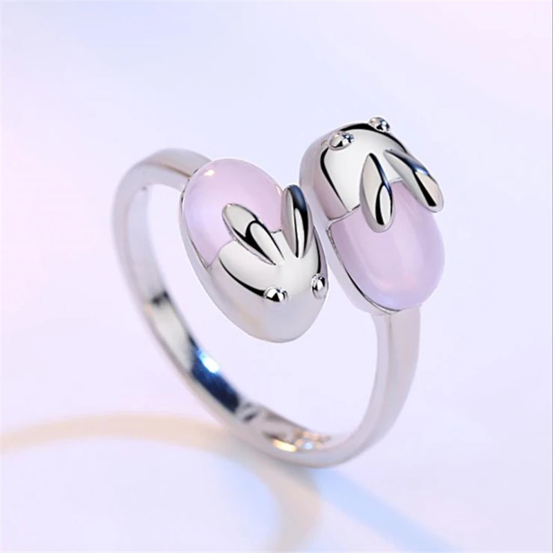 

KOFSAC 2018 Hot Fashion 925 Sterling Silver Ring Cute Rabbit Hibiscus Stone Rings For Women/girl's Birthday party Jewelry Gifts