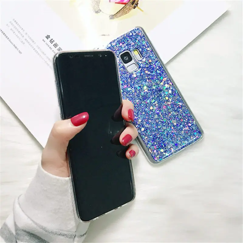 QINUO Bling Glitter Shiny Powder Case for Samsung S8 S9 Plus S7 Edge Soft Silicone For Note 8 9 5 Cover Funda |