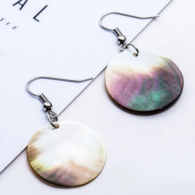 

White Grey Shell Rectangle Crescent Moon Round Pendant Drop Earrings Dangle Earrings for Women