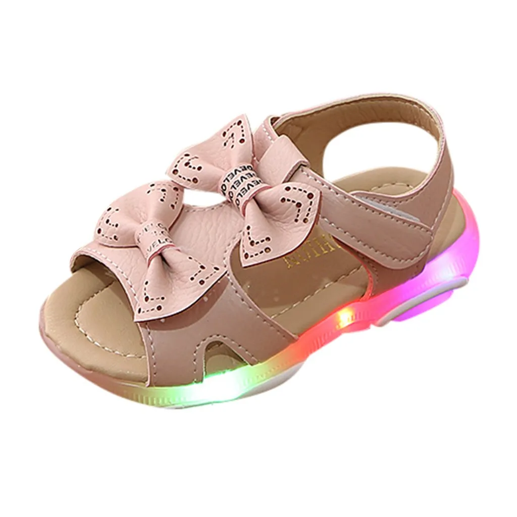 Children Baby Girls Bowknot Led Light Luminous Sport Sandals Sneaker Shoes