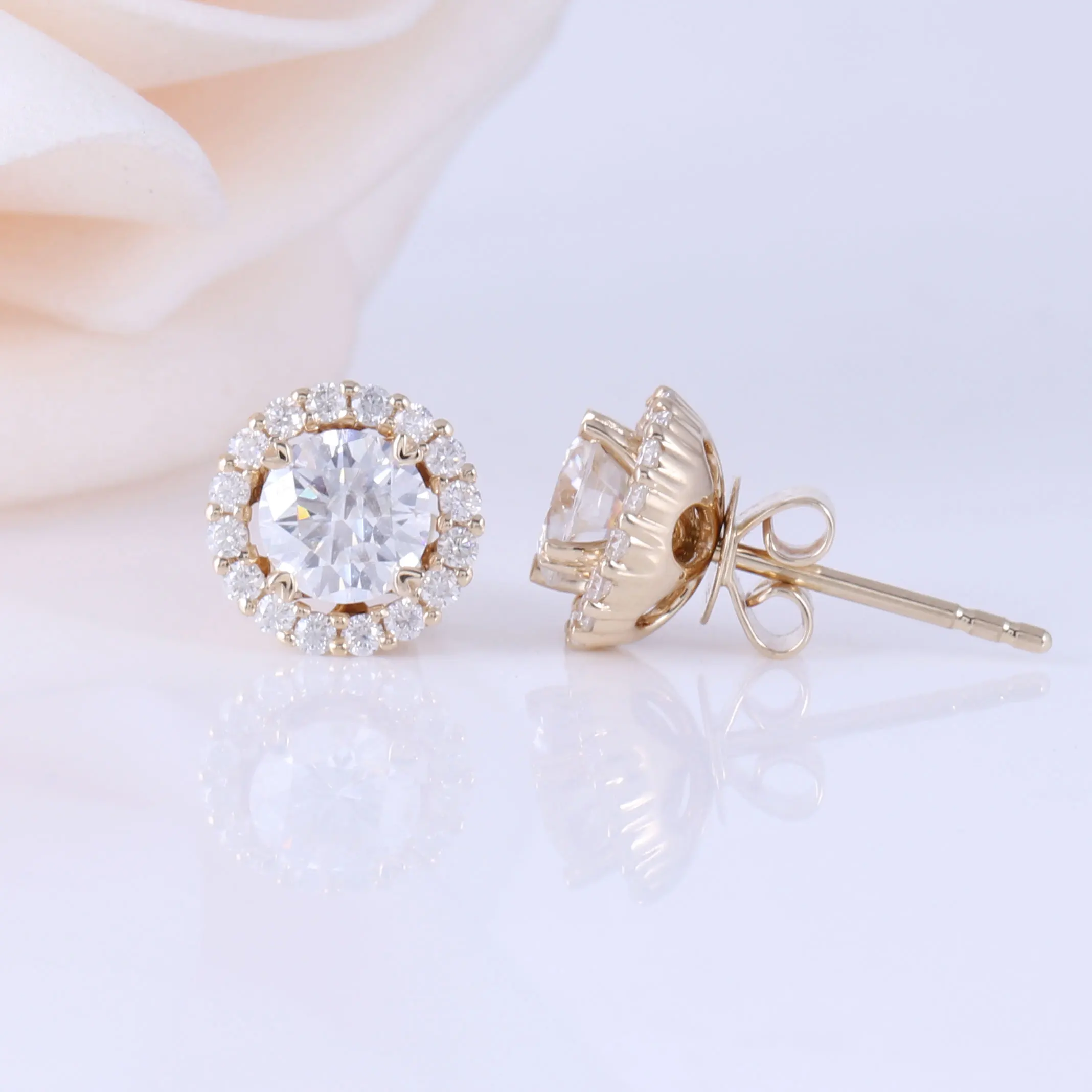 DovEggs 14K Rose gold Stud Earring 0.5CTW Center GH Color romantic style Moissanite Earrings Push Back for Women | Украшения и