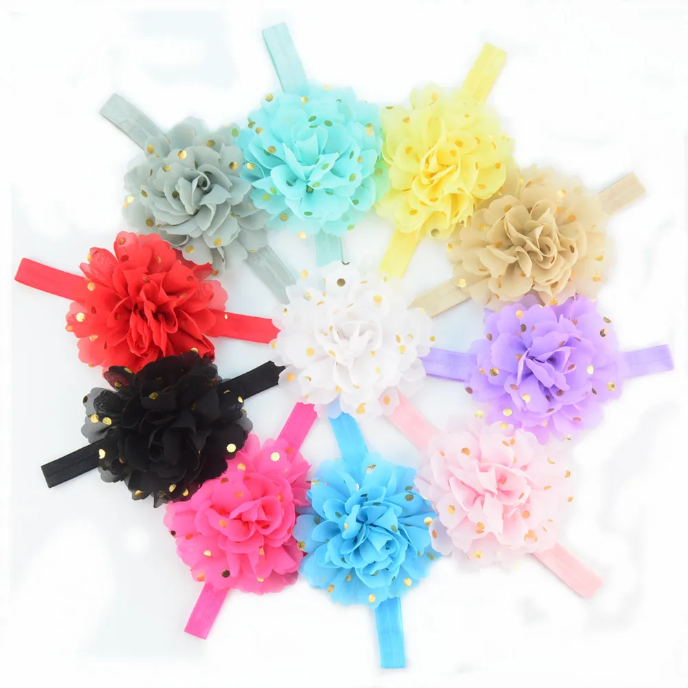 1 шт. повязка на голову в Золотой горошек с большим шифоновым цветком для