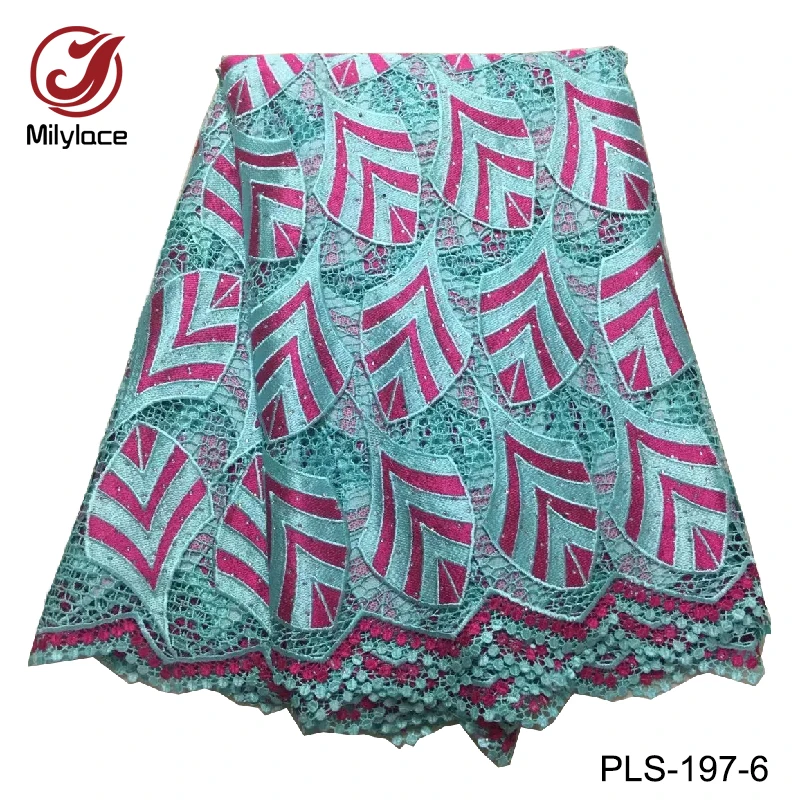 

High quality african guipure lace fabric with stones embroidered lace material nigerian guipure lace fabric for dress PLS-197
