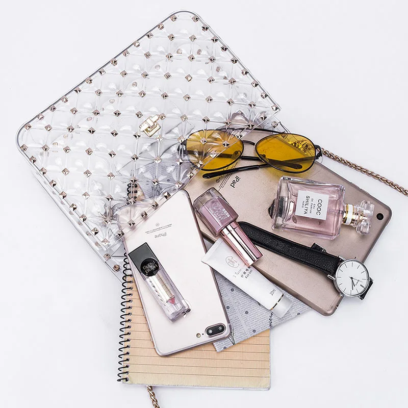 Женская сумка Роскошные сумки Desihner летние прозрачные кожаные с заклепками через