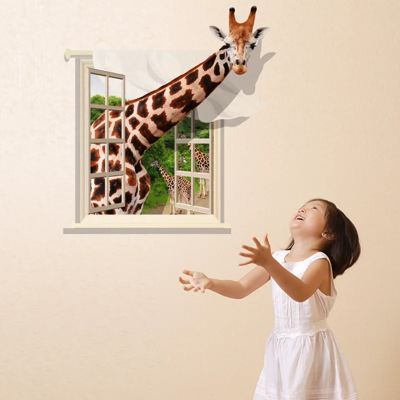 

giraffe 3D Wall stickers Living room sofa background PVC transparent film can remove wall stickers Home Decoration child mural