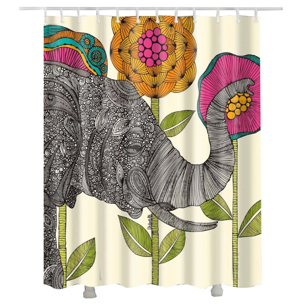 С принтом слона для ванной комнаты душа Шторы полиэстер Водонепроницаемый