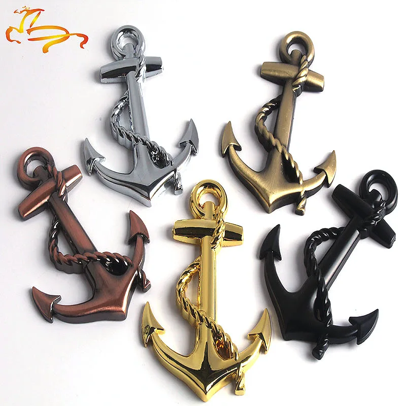 

10PCs High Quality Metal Personality Car Stickers Boat Anchor Hooks Navy Emblem Grill Cross Badge Pirate Ship Car Body Sticker