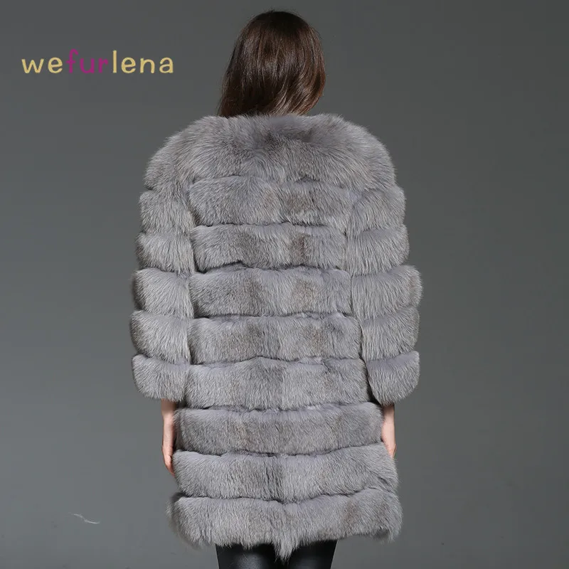 

2018 Women Welfurlena Medium 85cm New Style Real Coat Natural Fox Fur Jacket Solid Full Sleeve Women Thick Outwear