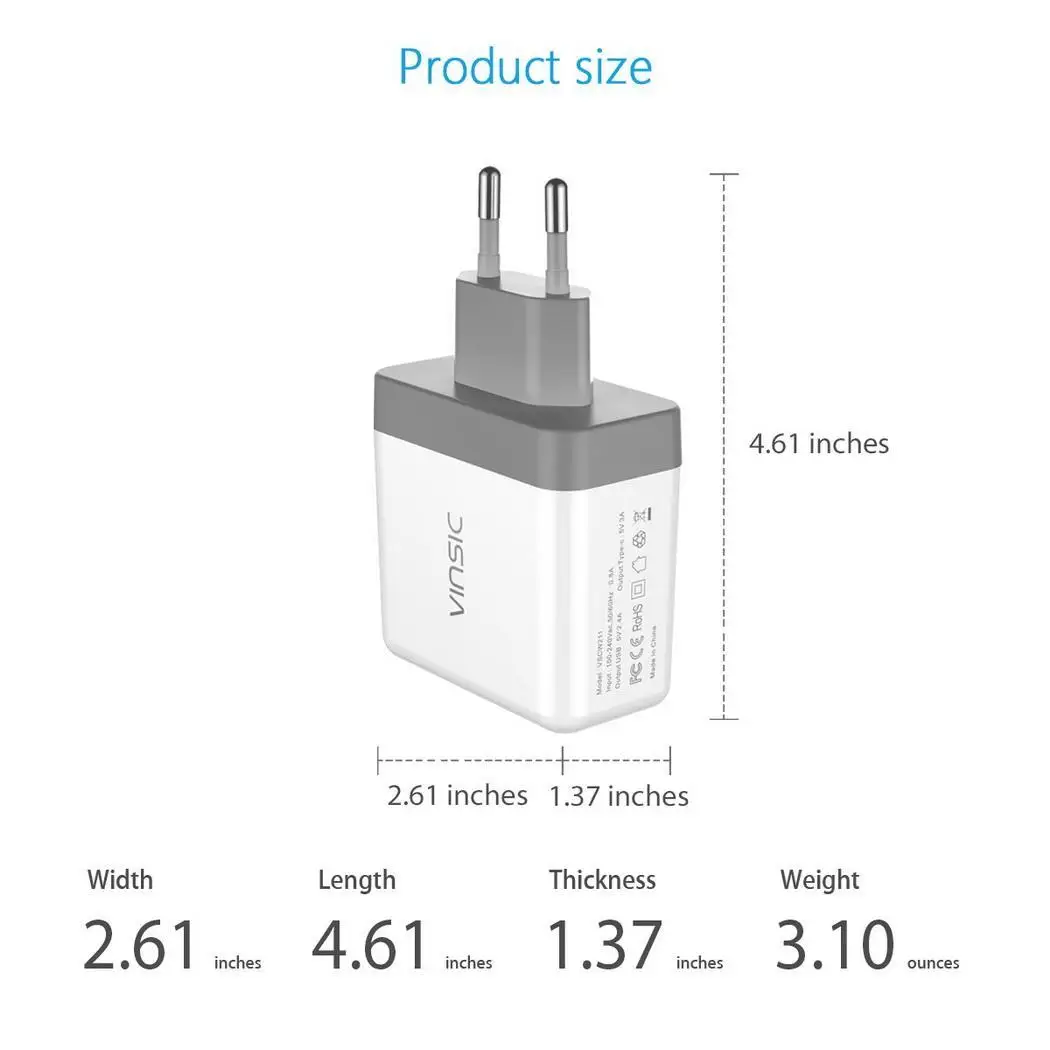 Тип-C Dual USB Порты и разъёмы зарядное устройство для путешествий 5 V 2.4A быстрой
