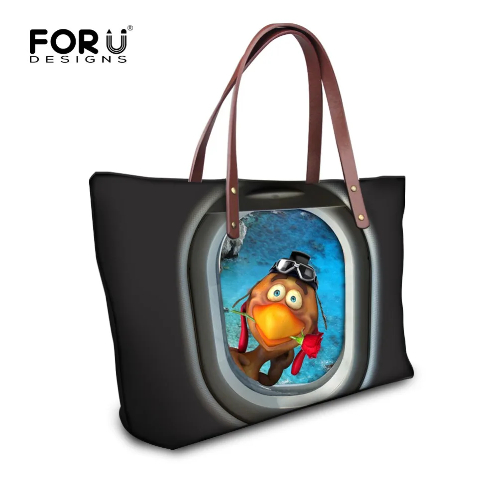 FORUDESIGNS Women Shoulder Bag Black Print Frog Handbag Female Daily Use Single Casual Tote Bags Blosas Feminina | Багаж и сумки