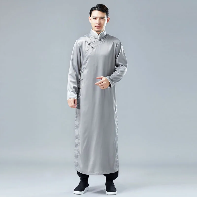 Men China Style Casual Long Sleeve Shirt Robe Male Satin Dress Stage Clothing Chinese Kongfu Costumes | Мужская одежда