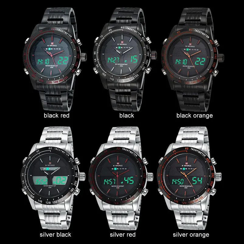 Часы NAVIFORCE мужские спортивные водонепроницаемые из нержавеющей стали аналоговые