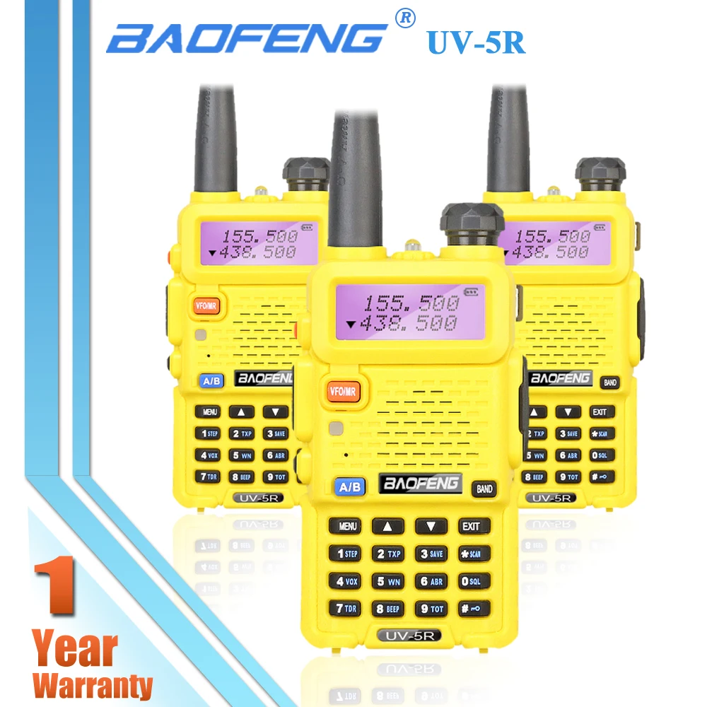 3x Baofeng UV 5R желтый Dual Band рация FM Двухстороннее радио Pofung УФ UV5R UHF/VHF ручной CB