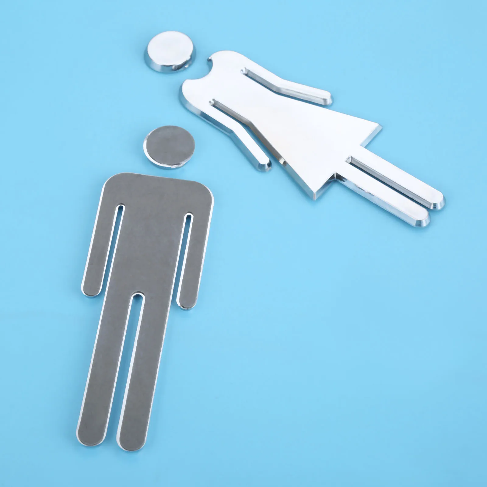 2Pcs/1 Pair Removable 3D Mirror Public Toilet Symbol Restroom Sign Men Women Wall Art Stickers for Hotel Bar School Silver 12cm |