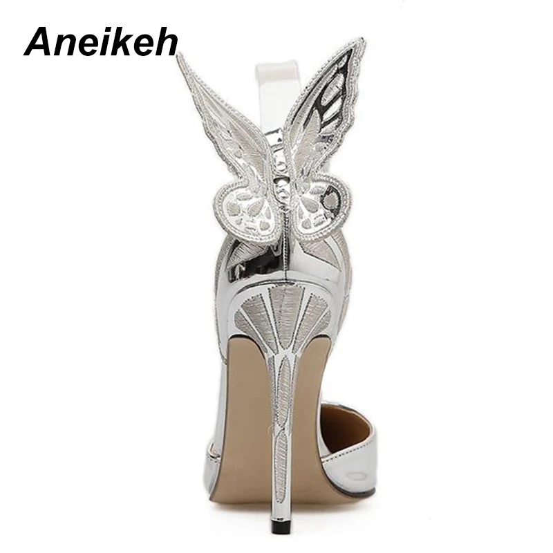 Aneikeh/модные женские туфли-лодочки на ремешке с бабочкой; пикантные женские вечерние туфли с острым носком на высоком каблуке; Размеры 35-40
