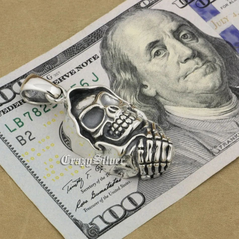 Huge 925 Sterling Silver Skull Mens Biker Rocker Punk Pendant 9V028 | Украшения и аксессуары