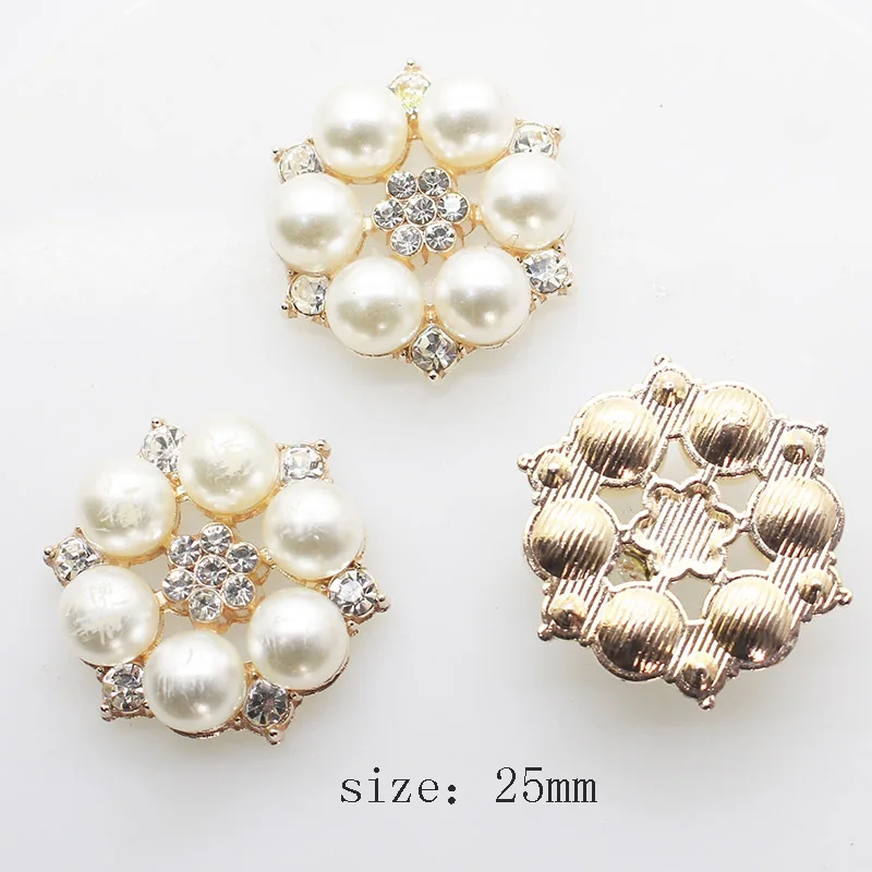 10Pcs white round pearl botones Accessories rhinestones Flower wedding caps Decoration For Making Gift box Sewing decoration