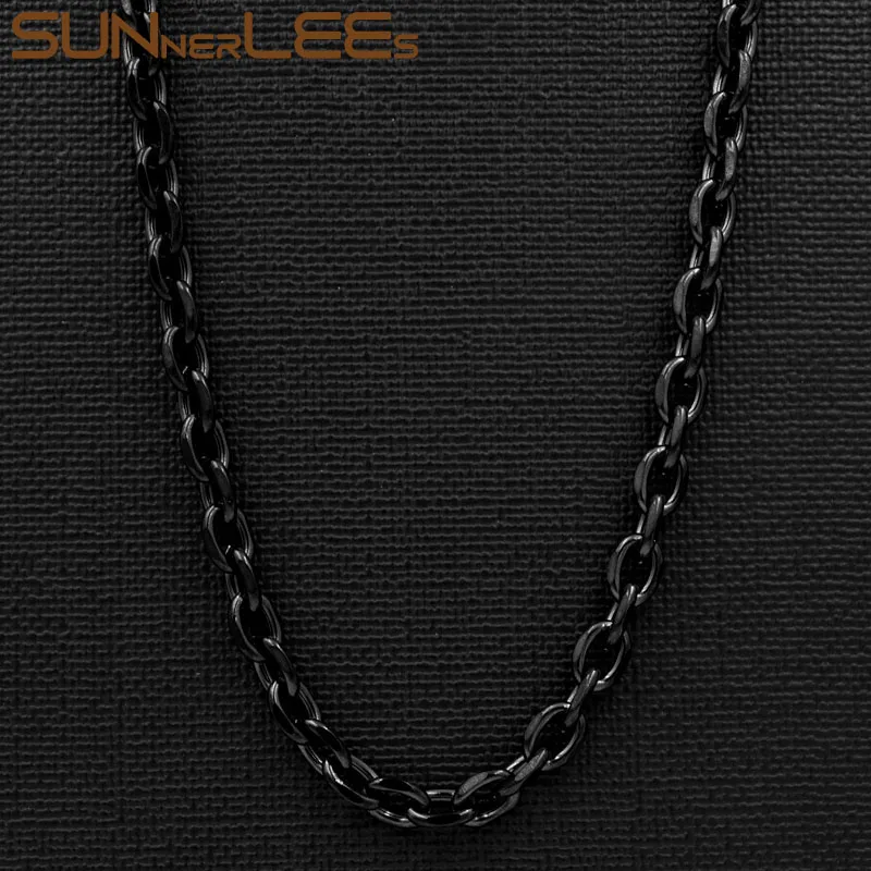 SUNNERLEES 316L ожерелье из нержавеющей стали 2 мм~ 10 мм серебро золото черный звено цепи для мужчин женщин модные ювелирные изделия подарок SC37 N