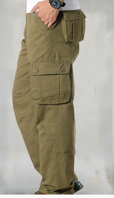 Shallow army green Мужские брюки карго, мужские повседневные брюки с несколькими карманами, военные тактические брюки, мужская верхняя одежда, прямые брюки, длинные брюки, большие размеры 42-44 - Цвет: Shallow army green