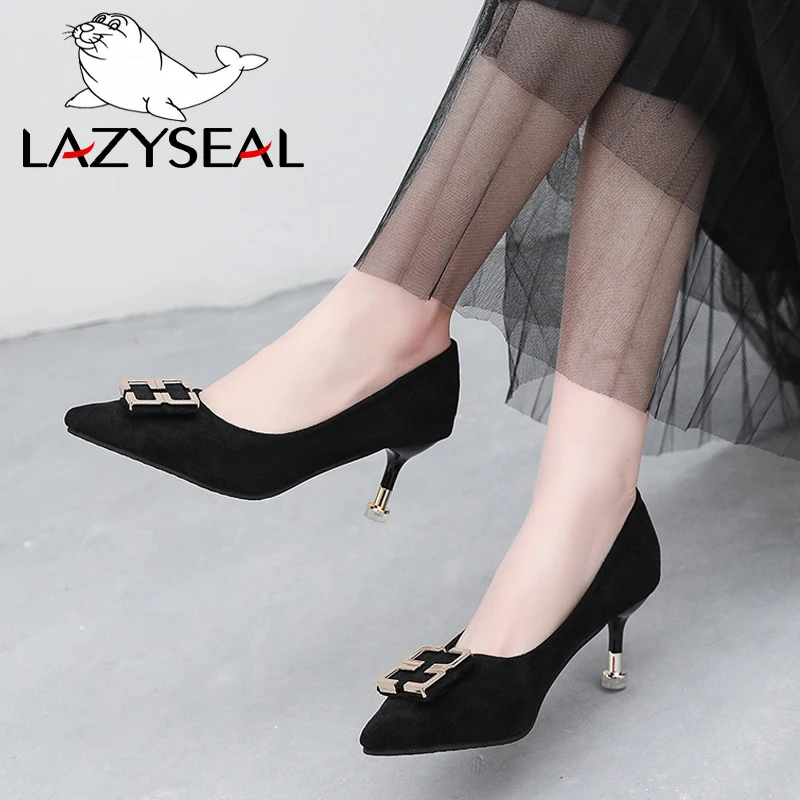 LazySeal металлической пряжкой элегантные женские туфли-лодочки Женские женская