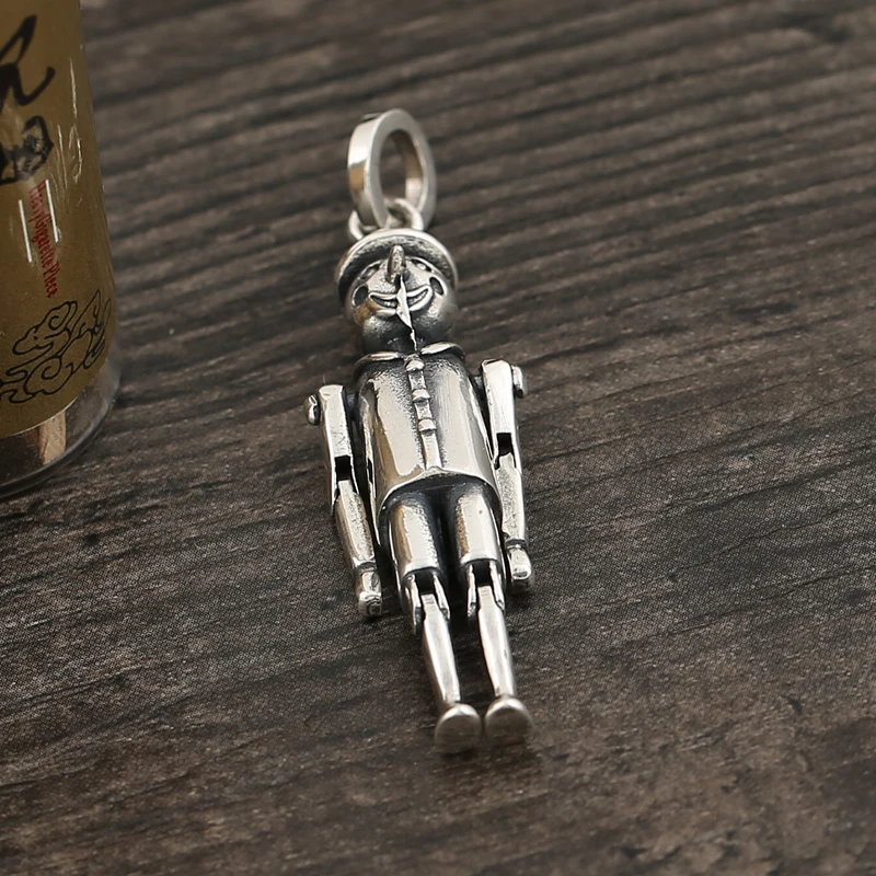 

S925 sterling silver pendant retro creative personality activity puppet pendant men's simple pendant