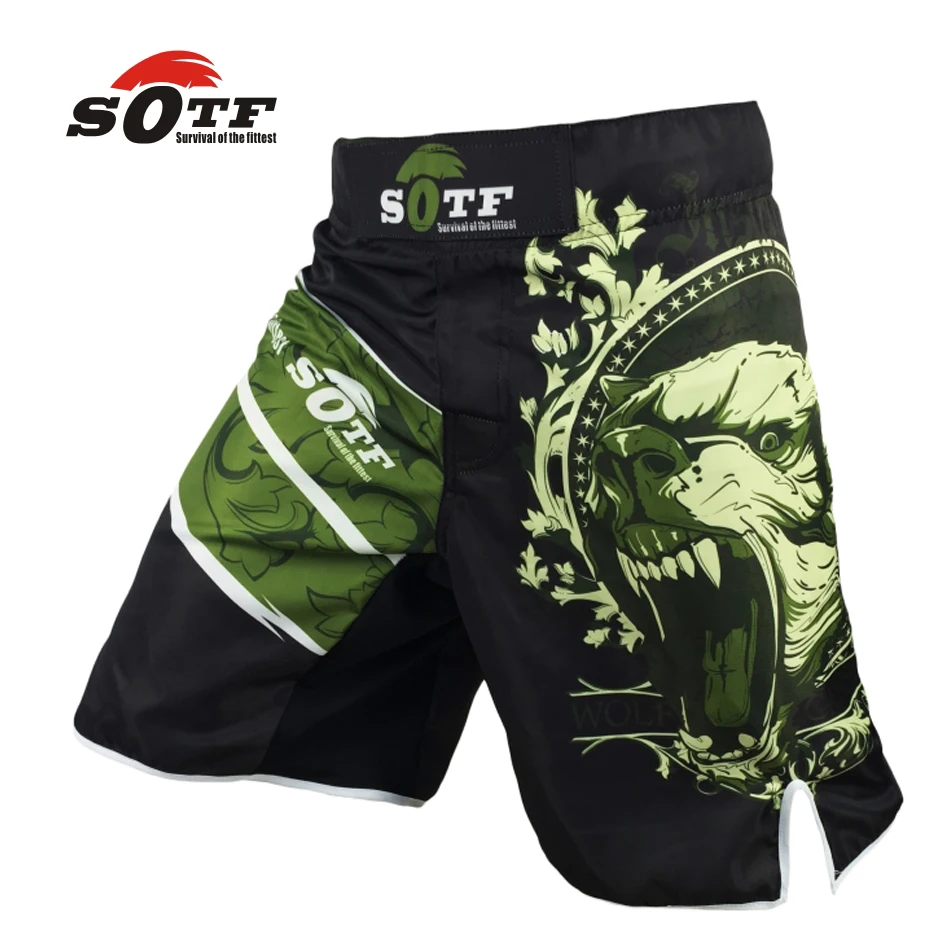 SOTF boxer in cotone traspirante orso verde mma allenamento sportivo boxe tailandese mma lotta abbigliamento boxe corto muay thai boxe