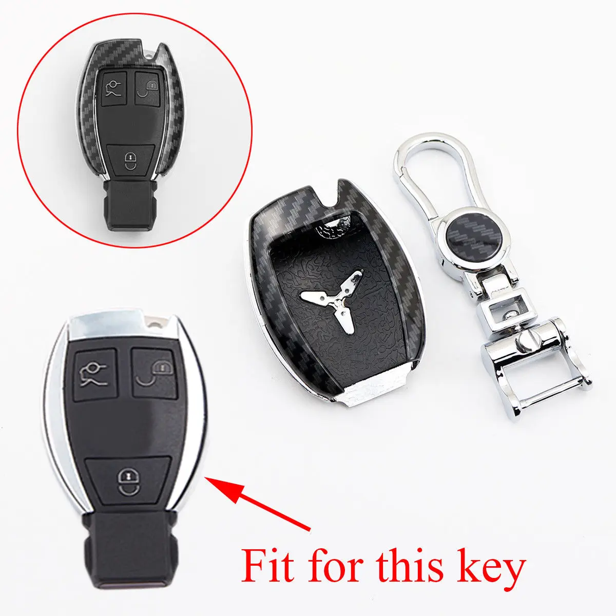 

Carbon Fiber Texture Remote 2/3 Buttons Key Case Fob Holder Bag Shell Cover Trim Fit For Benz A B C E S M G R Class Accessories