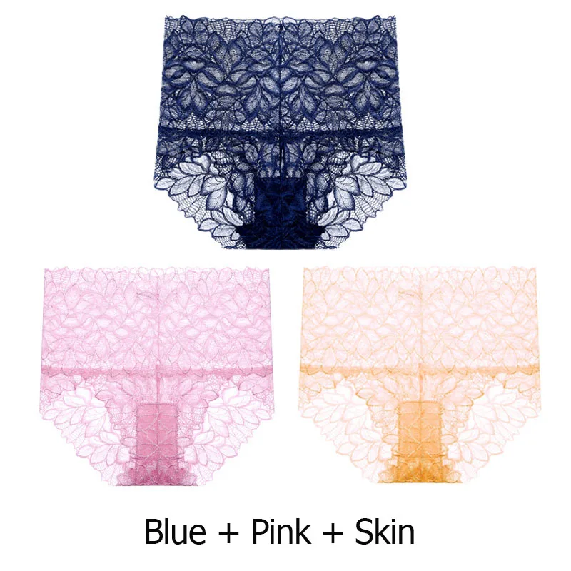 blue pink skin 3 шт./партия, женские трусики, сексуальное нижнее белье, дышащие, с высокой талией, трусики для женщин, хлопок, промежность, женские кружевные трусики - Цвет: blue pink skin