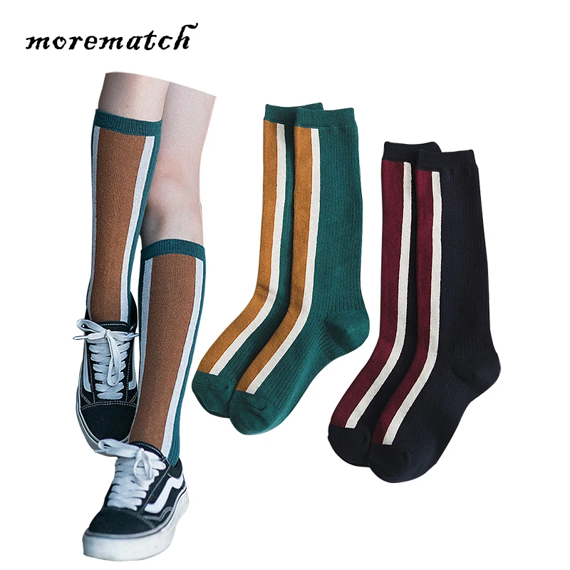 

Morematch 1 Pair Women Pile Heap Sock Vertical Stripes Patchwork Cotton Socks Street Skateboard Knee Socks 2 Colors Optional