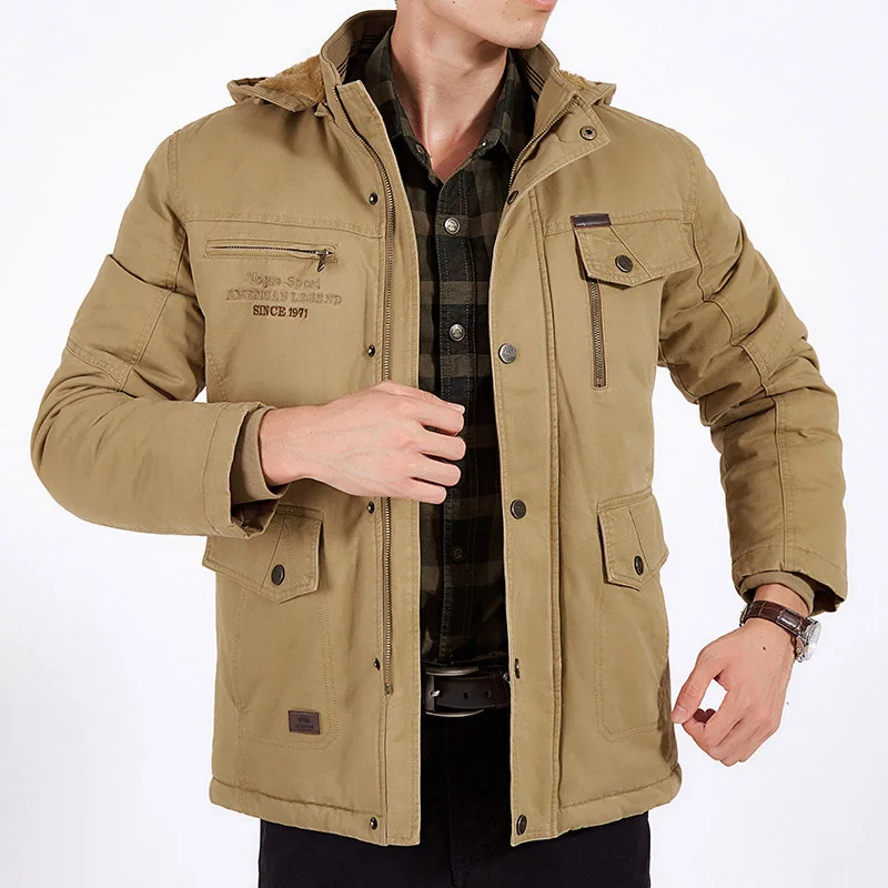Khaki Размера плюс 7XL 8XL зимняя куртка Для мужчин Военная Униформа ветровка, верхняя одежда, утепленная куртка-парка Hombre высокое качество с капюшоном шерстяная подкладка Для мужчин s пальто - Цвет: Khaki