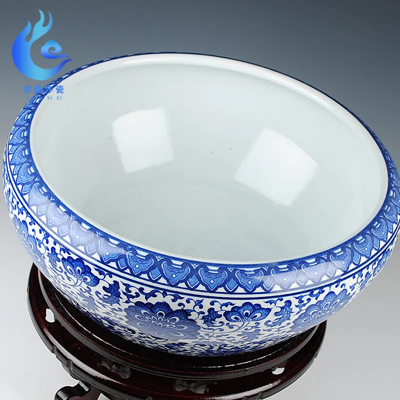 Blue and white porcelain jingdezhen ceramics shallow daikin aquarium tortoise narcissus flower pot furnishing large cylinder | Дом и сад