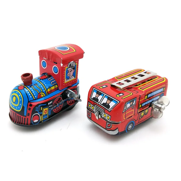 

New Creative Nostalgic Clockwork Chain Toy Photography Props Fire Truck Locomotive Tin Toy Car Kids Hot Clockwork Toys Wheel Car