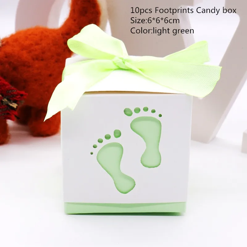 Foot Light Green 10 шт., украшение душевой кабины для малышей, Детская конфетная коробка, детский день рождения для мальчиков и девочек, вечерние, розовые/синие, с лазерной огранкой, Подарочная коробка для коляски - Цвет: Foot Light Green