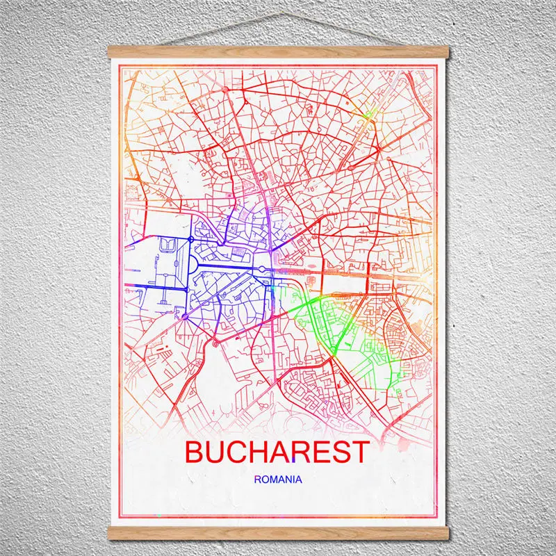 Заказной узор BUCHAREST карта городов мира винтажный Ретро с рамкой постер настенный