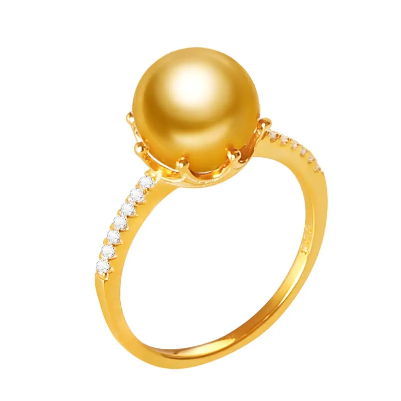 

YS 9-10mm Natural Cultured Gold South Sea Saltwater Pearl 925 Sterling Silver Ring For Women Girl Fine Jewelry