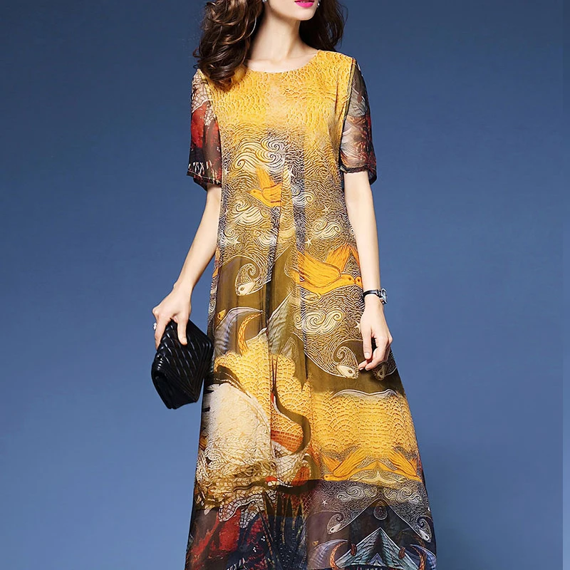 Для женщин роскошное Летнее Длинное Платье с принтом из материала имитирующего