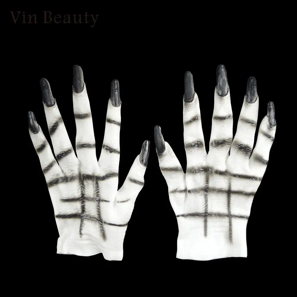 Death Gloves Skeleton Ghoul Hand Terrible Creepy Cosplay White and Black Witch Decor Spider Halloween |