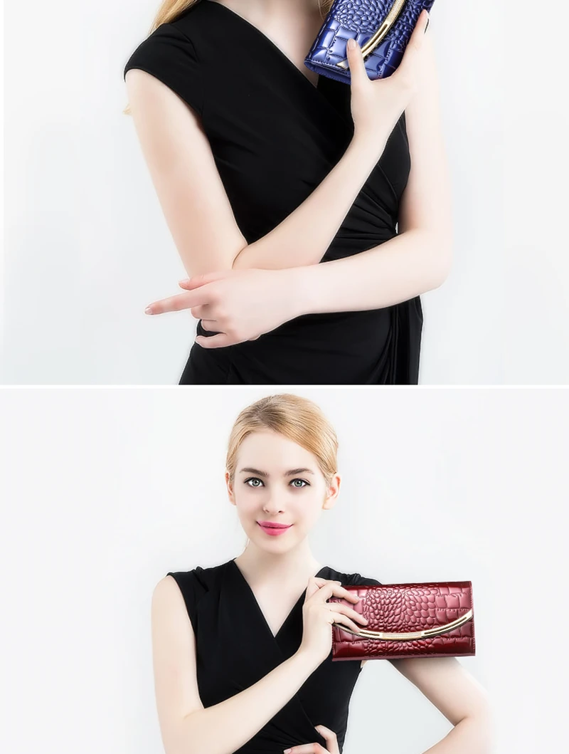 Qiwang Fashion Luxury Purses And Handbags For Women Wallets Cow Split Leather Long Purses Female Wallets Clutch Bag Crocodile