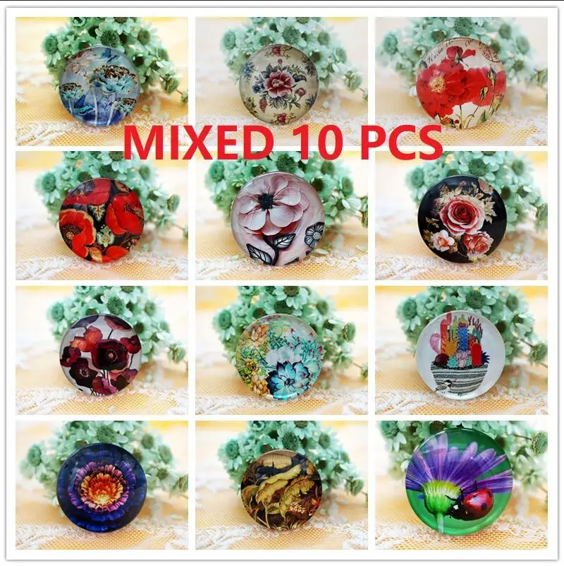mixed 10 pcs 10 шт./лот, Круглый, 8-20 мм, цветочный стеклянный кабошон для изготовления браслета, ожерелья, ювелирное изделие для женщин,, серьги, булавки, брошь, поставка рукоделия - Цвет: mixed 10 pcs
