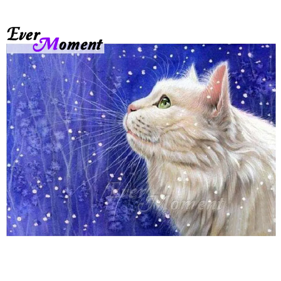 

Ever Moment Diamond Painting Cat Side Face Snow Art Rhinestone Mosaic Decoration For Home Diamond Embroidery Decor 3F1338