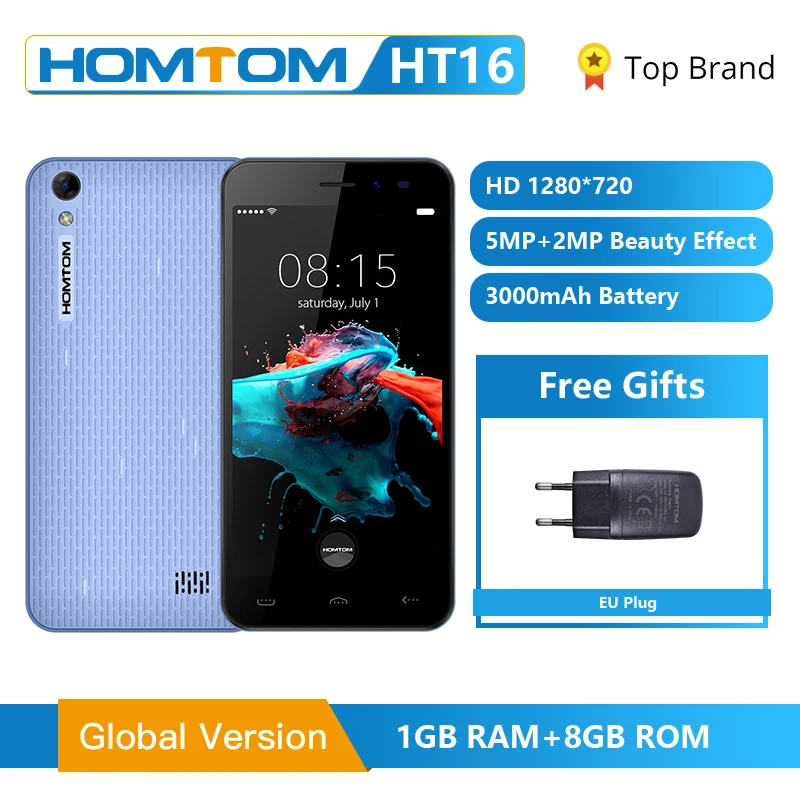 Глобальная версия HOMTOM HT16 Смартфон Android 6 0 четырехъядерный MTK6580 5 дюймов полный