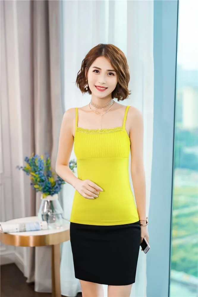 New Fashion Summer Bottom Shirts Elegant Women Office Work Wear Bottoming Shirt Clothes Tops With Lace Suspender Vest