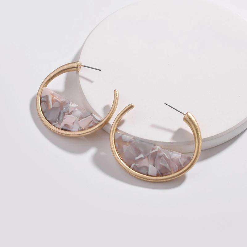 GHIDBK Богемия Ацетат Черепаха половина диск обруч серьги для Для женщин