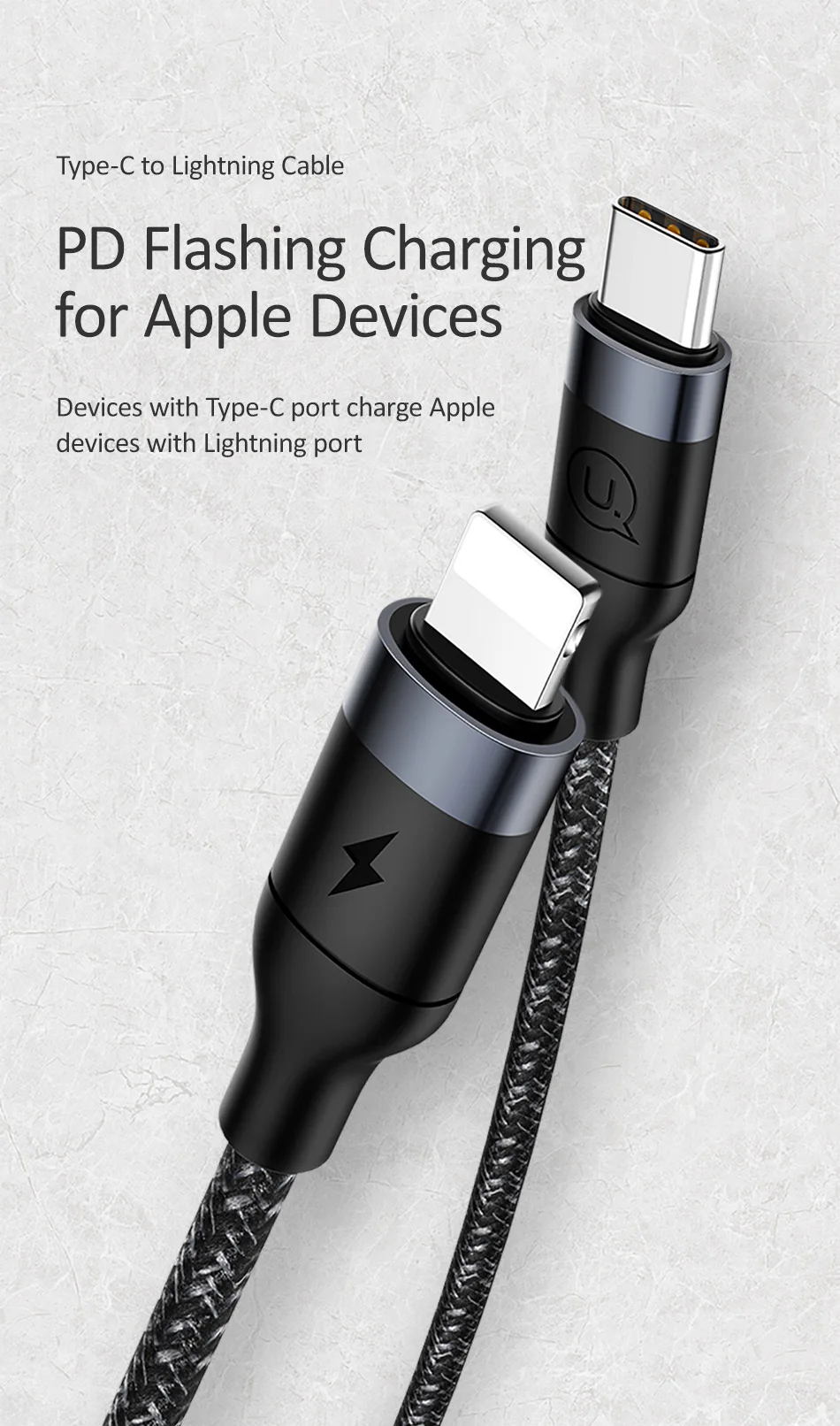 USAMS PD USB C для освещения кабель для быстрой зарядки для iPhone XS type C для iPhone X шнур для зарядки и передачи данных USB C для iPhone кабель AF