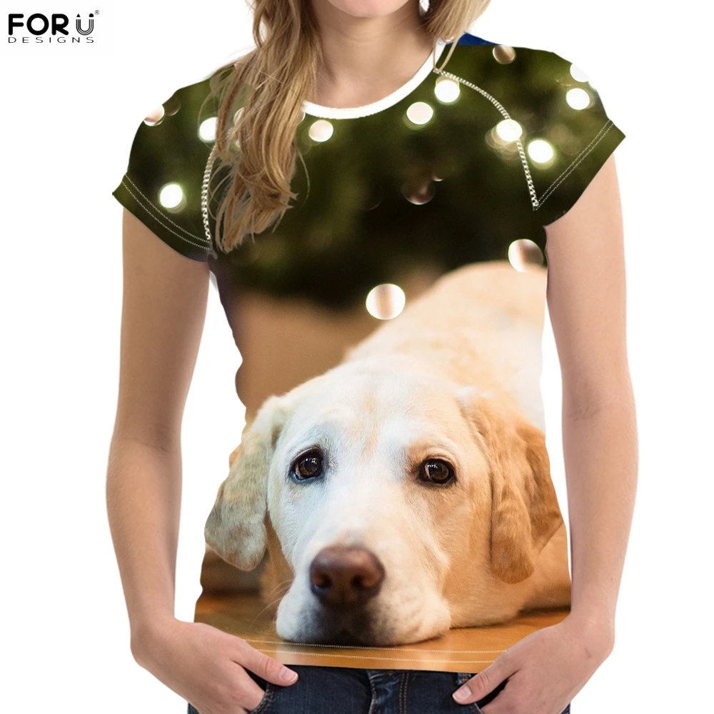 

FORUDESIGNS Kawaii 3D Pet Dog Labrador Print Women Summer T Shirts Fitness Short Sleeve Tops Tee Clothing Fashion Girls Tshirts