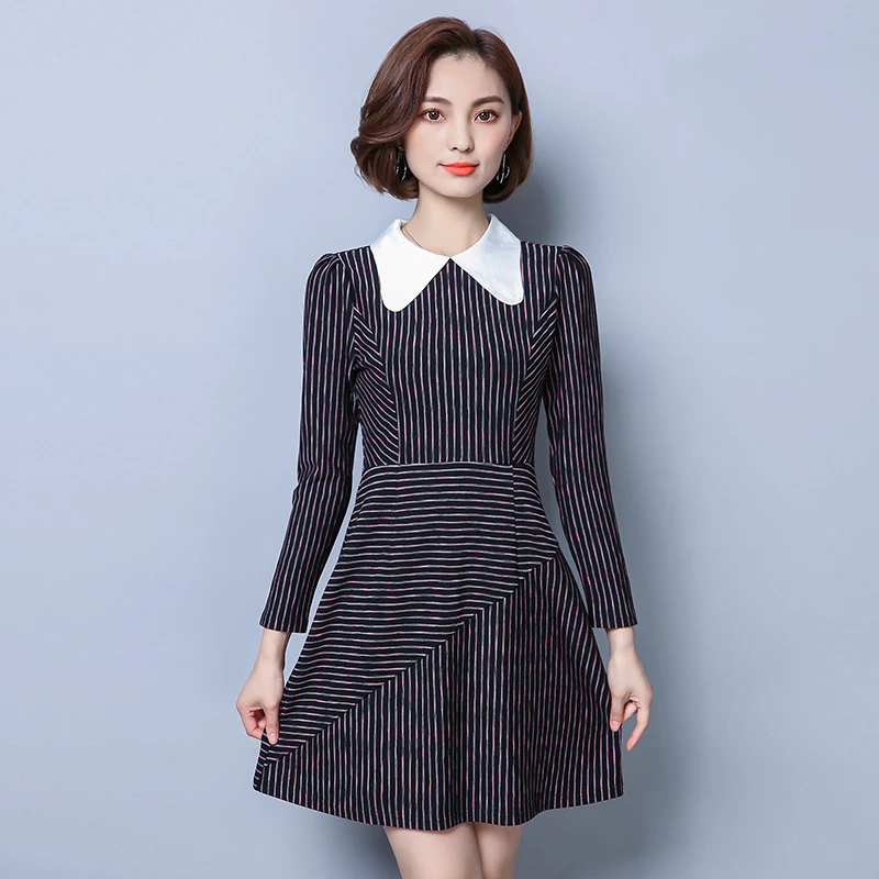 Женская одежда 2018 г. Новая Осенняя модная с длинным рукавом платье воротником