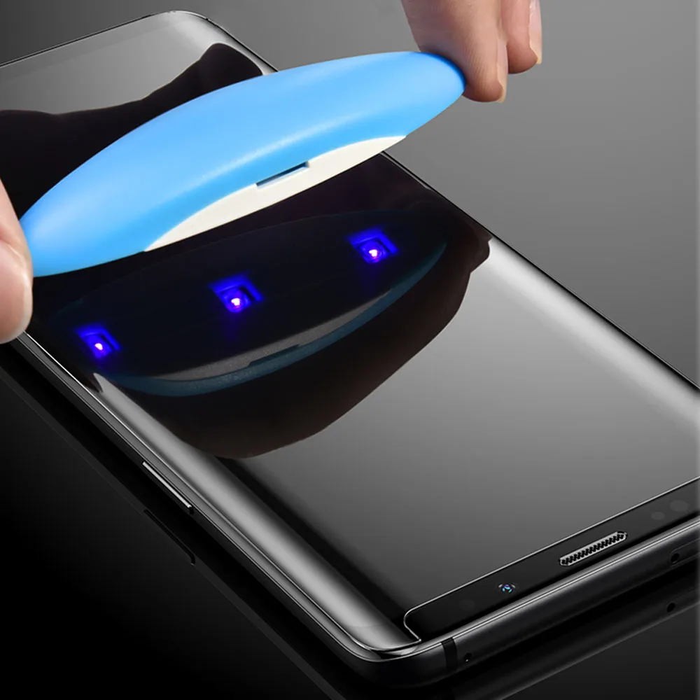 Ультрафиолет Полный Клей закаленное стекло для samsung galaxy Note 9 8 S8 S9 Полное покрытие экрана 6D жидкая защита экрана с УФ-светильник