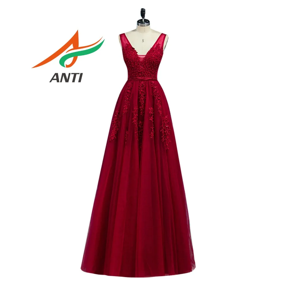 

ANTI Delicate Appliques Prom Dresses Long Elegant V-Neck Pearls Vestidos De Festa For Wedding Party Gowns Off the Shoulder